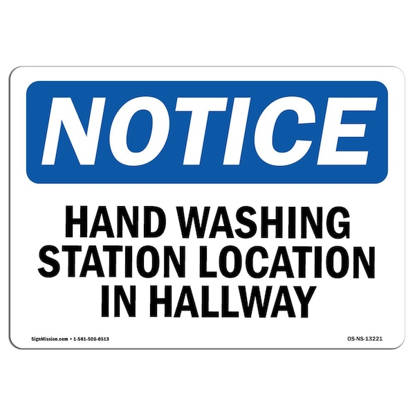 Signmission OSHA Sign, Hand Washing Station Located In Hallway, 5in X 3.5in Decal, 3.5" W, 5" L, Landscape OS-NS-D-35-L-13221 - main